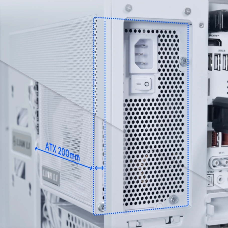 کیس لیان لی O11 DYNAMIC MINI V2 سفید فضای داخلی و جای رادیاتور